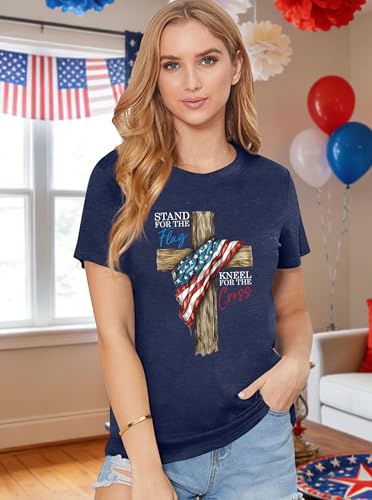 Image of Ithalt Christian Tshirt Womens 4th of July Shirt American Flag T Shirt USA Patriotic Tees Faith Short Sleeve Tops