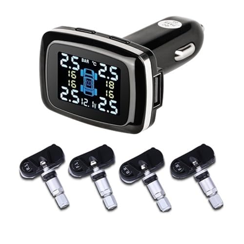 SLAHAJ Sensori del Sistema di monitoraggio della Pressione dei Pneumatici TPMS per Auto, accendisigari con Porta USB, Sistema di Controllo TPMS(Internal Sensor)