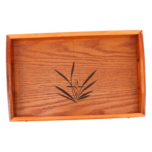 LOORGVEL 日式長方形木製トレー 取っ手付き 丈夫で変形しにくい デザートや軽食用 多用途サービングトレイ