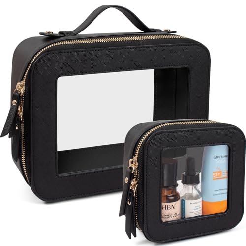 Image of LETGO 2Pack Clear Toiletry Bag for Women Travel Makeup Bag|Structured Mahjong Tile Bag with Zipper and Handle,Portable Zippered Travel & Board Game Storage Pouch for Mahjong Lovers