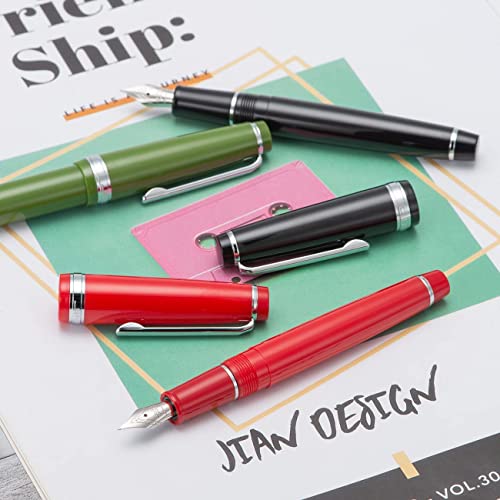 Image of SCHMIDT Jinhao 82 Avocado Acrylic Fountain Pen, Iridium Fine Nib Classic Design Smooth Writing Pen with Ink Converter (Silver Trim) (green)