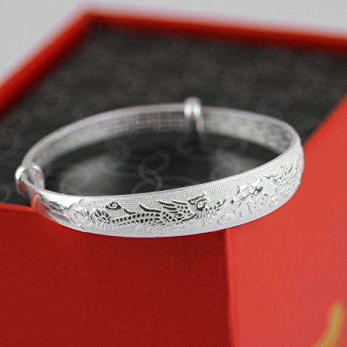 Women's 999 Solid Sterling Silver Chinese Adjustable Bangle Bracelet for Women, Ladies and Elder | Jewelry for Women | Sterling Silver Bangle3