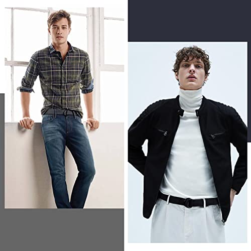 Jasgood Canvas Belt, Black Web Belt For Men Casual Double D Ring Buckle Belt For Jeans 1 1/2" Wide Set Of 2 (Black/Gray,Fit Waist Size 28-32 Inch) #TOP3