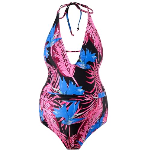 NVOQILIN Traje de baño de maternidad de corte alto, monokini acolchado push up, trajes de baño