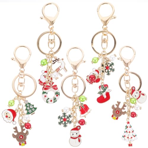 VOSAREA 5pcs Christmas Key Pendants Holiday Enamal Pendants Festival Key