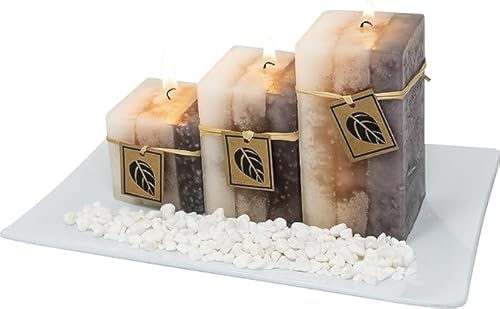 Gift Set with 3 Scented Aromatic Mood Wax Candles - Glass Plate Stones Candle | Aromatherapy Scented Fragrance Aroma | Home Office Decor, Ornament (Vanilla Orchid)