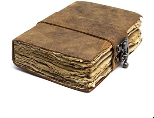 Vintage Leather Journal - Lock Closure, Book of Shadows Journal, Grimoire Journal, Witch Journal, Vintage Journal 240 pages Antique Deckle Edge Paper