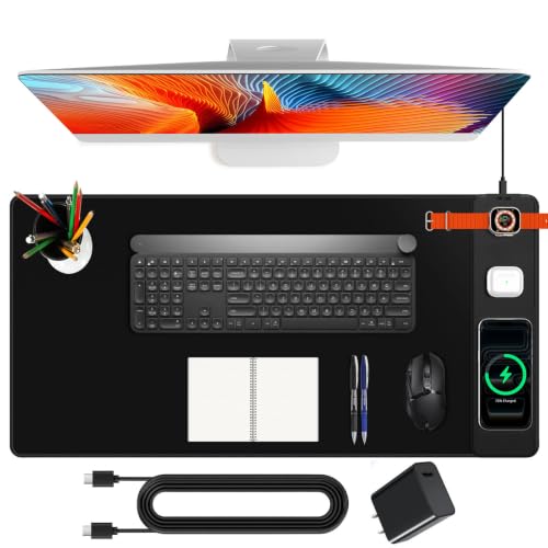 Image of Mouse Pad with Magnetic Wireless Charging, Large Desk Mat, Non-Slip Mouse Mat, Keyboard Pad for Gaming, Desk, Office, PC