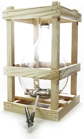 Demijohn/Glass Carboy with Wooden Crate, Cork and Drain Tube, 10 liters