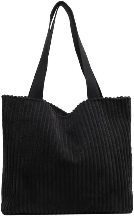 Kawn® Korean Tote Bag Aesthetic Corduroy Canvas Handbag for Women Zipper Casual Large Capacity Shoulder Bag with Pockets Versatile Everyday use for College Work Beach Travel & Shopping