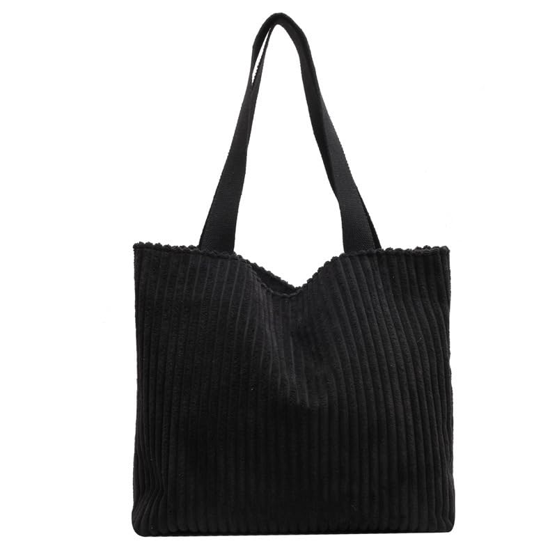 Kawn® Korean Tote Bag Aesthetic Corduroy Canvas Handbag for Women Zipper Casual Large Capacity Shoulder Bag with Pockets Versatile Everyday use for College Work Travel & Shopping