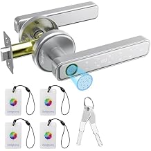 Fingerprint Door Lock, Smart Door Knob with Fingerprint/Password/Key/IC Card-Smart Door Lock for Bedroom, Hotel, Office, Apartment-Silver