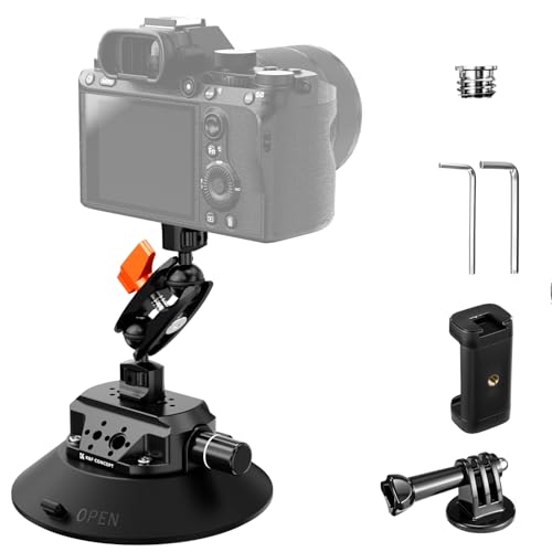 K&F CONCEPT 6' Suction Cup Camera Mount with Magic Arm, ARRI Style 1/4' 3/8' Threads, Quick Release Car Mount for DSLRs Action Camera Phone Video Shooting Compatible with Hero 13 12 DJI Insta360