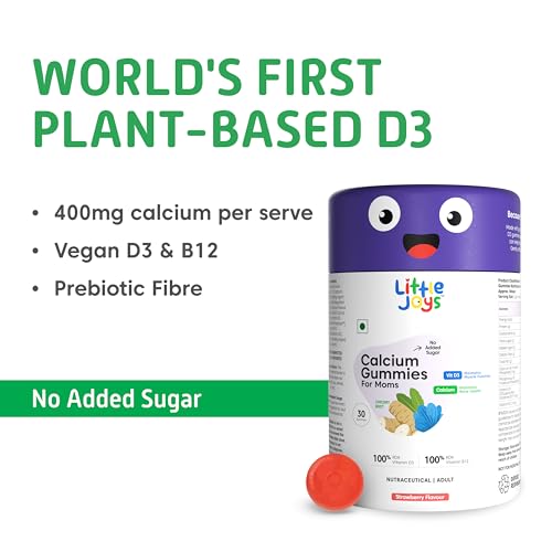 Image of Little Joys Calcium and Vitamin D3 Gummies for Women | Plant-based Vitamin B12 & Prebiotic Fiber | 400mg Calcium /Gummy| Supports Bone Strength,Joint & Muscle Health |Gut-Friendly Formula | No Added Sugar | Pack of 30