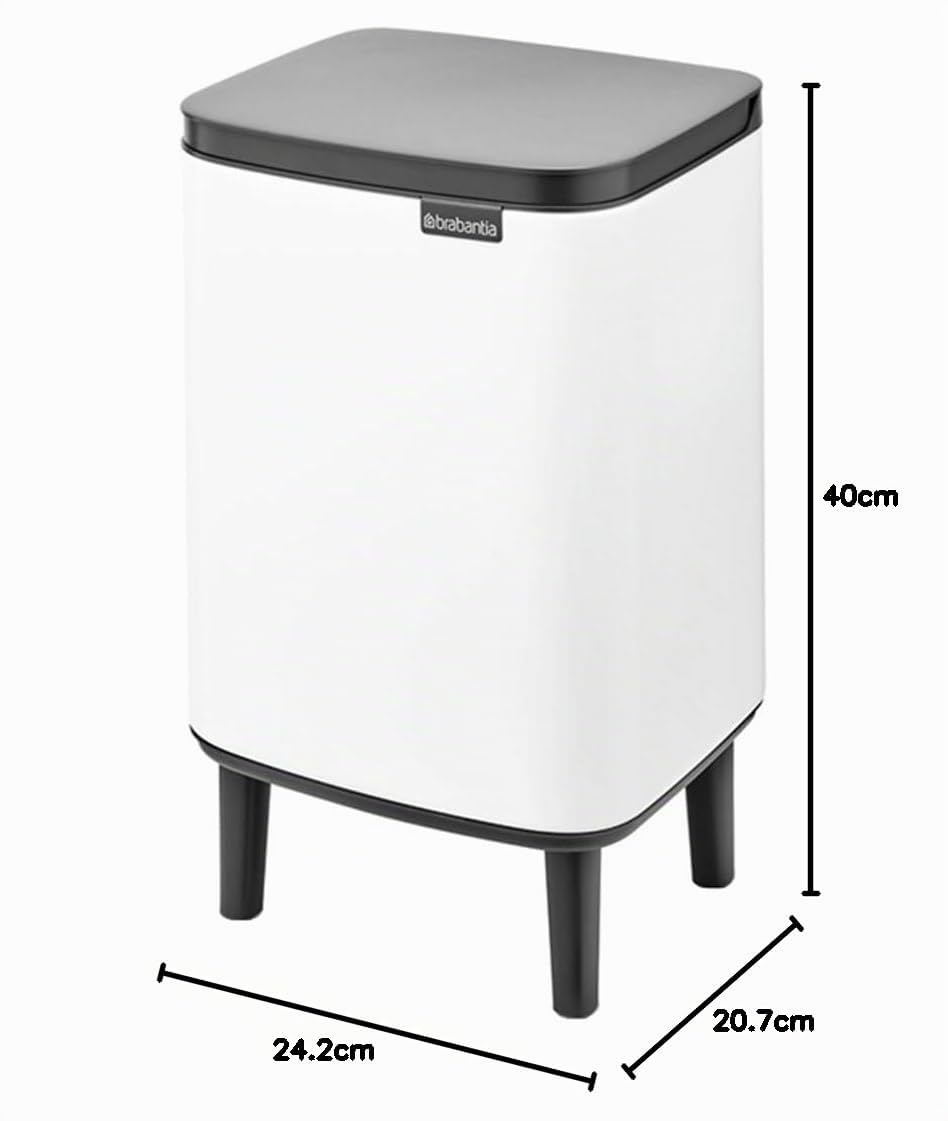 Brabantia - Cubo de basura Bo Hi 7 L con tapa de cierre suave, interior extraíble y asa de transporte - Adecuado para baño, dormitorio y oficina en casa - White