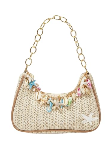 MakeMeChic Womens Straw Beach Purse Seashell Beaded Shoulder Handbags Summer Vacation Bags Multicolor One Size