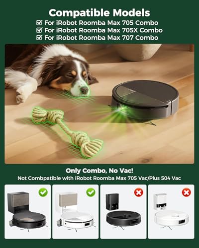 Image of 705 Combo Replacement Parts for iRobot Roomba Max 705 Combo / 705X / 707 Combo Robot Vacuum, 705 Max Combo Accessories Kit: 2 Main Brush, 2 Roller Mop, 6 Side Brush, 6 Dust Bag, 4 Filter(Only Combo)