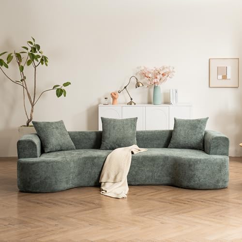 Curved Sofa, Soft Corduroy Sofa with 3 Pillows, Living Room
