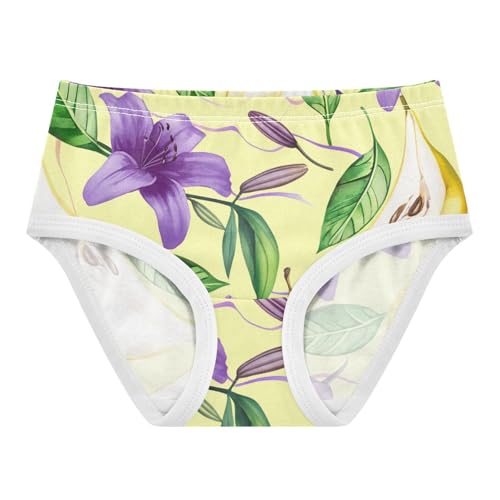 Purple Floral Beige Pears Watercolor Cute Panties Girl Toddler Underwear Custom Cotton Durable Underpants Briefs 2t