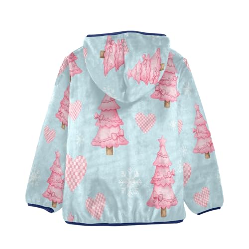 Pink Trees Hearts Snowflakes Toddler Fleece Jacket Girl Boys Hooded Fleece Jacket Coat Warm Outwear Zip-up 3-10T2