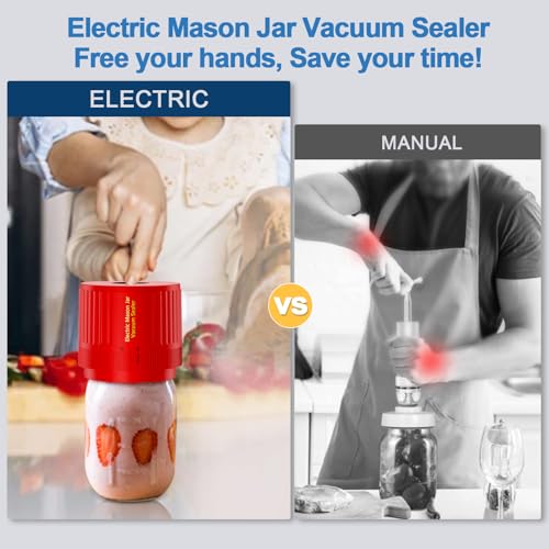Electric Mason Jar Vacuum Sealer Kit for Wide Mouth and Regular Mouth Mason Jar - Red