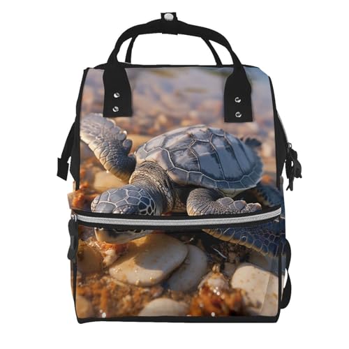 Grand sac à langer pour ordinateur portable motif tortue de mer sac à dos noir