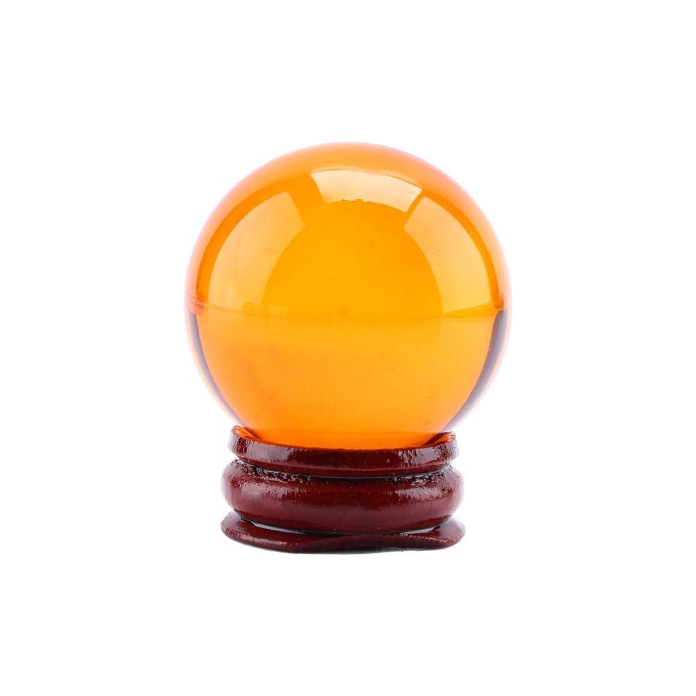 Crystal Ball with Wooden Stand, 40mm Amber Color Crystal Ball Magic Healing Crystal Sphere Ball Lense Ball Mystical Quartz Ball FengShui Divination Spheres for Meditation Healing Photography Decor