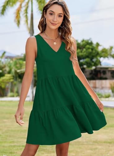 Image of QACOHU Women's Summer Sleeveless V Neck Mini Dress with Pockets Casual Sundress Beach Dresses for Women 2026