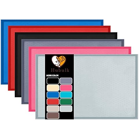 Hubulk Dog Cat Food Feeding Mat L (19"x12") XL (24"x16") or XXL (32X24) 0.5" & 1" inch Raised Edge Silicone Non Slip Waterproof Pet Food Mat Dog Bowl Placemat Larg(28"x18"x0.8",Mist) Cover