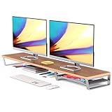 HumanCentric Wood Monitor Stand Riser Desk Shelf, Premium Black Walnut Desk Riser, Long Computer Monitor Stand For Desk, Wooden Home Office Monitor Stand Organizer, Dual Monitor Stand for Desk