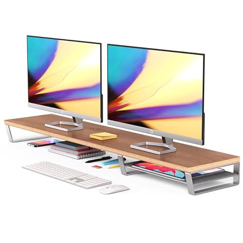 HumanCentric Wood Monitor Stand Riser Desk Shelf, Premium Black Walnut Desk Riser, Long Computer Monitor Stand For Desk, Wooden Home Office Monitor Stand Organizer, Dual Monitor Stand for Desk