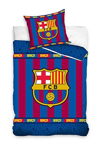 FCBarcelone Parure de lit Barça 100% Coton Housse de Couette 140x200 cm + Taie 63x63 cm