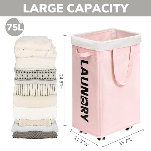 Goodpick-Pink-Laundry-Baskets-with-Wheels-2-Pack-75L-Rolling-Laundry-Basket-with-Removable-Wash-Bags-Large-Laundry-Hamper-for-Corner-Dorm-Collapsible-Laundry-Basket-on-Wheels
