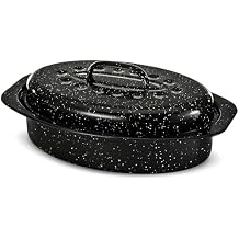 Alpine Cuisine Enamel Oval Roaster | Carbon Steel Oval Roasting Pan 13-Inch | Non-Stick Marble Coating with Lid | Oven & Dishwasher Safe | Even Heat Distribution | Ideal for Large & Small Servings