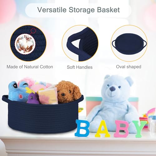 COMSE Small Woven Basket with Gift Bags and Ribbons, Gift Basket Empty, Nursery Organisers Storage for Baby Toy, Cotton Rope, 30.5 x 20 x 13 CM, Navy Blue - Cosy Home Interiors COMSE Small Woven Basket with Gift Bags and Ribbons, Gift Basket Empty, Nursery Organisers Storage for Baby Toy, Cotton Rope, 30.5 x 20 x 13 CM, Navy Blue - Image 7