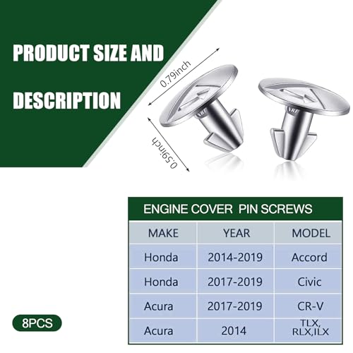 Image of 8 PCS Automotive Engine Cover Pin Screws Set, Lower Engine Radiator Splash Guard Hardware Screw Bolts, 90674-TY2-A01 Fastening Accessories, Compatible with Honda Civic, Accord, CRV (Silver)