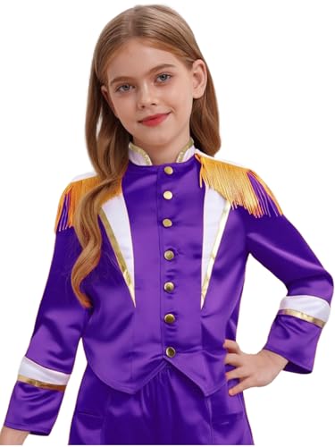 Kids Drummer Jacket Girls Boys Marching Band Uniform Long Sleeve Mock Button Down Coat