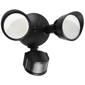 ShineSeed 45W 5500LM PIR Motion Sensor Outdoor Lights, Dual Head LED Flood Light, 5000K Daylight, IP65 Waterproof Hardwired Dusk to Dawn Motion Detector Security Light for Outside Garage Yard (Black)