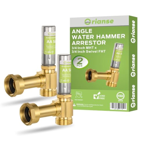 Orianse 2 Pack Washing Machine Water Hammer Arrestor, 3-4 Inch MHT x 3-4 Inch Swivel FHT, Stainless Steel Angle Water Hammer Arrestor to eliminate the water hammering Banging from washer
