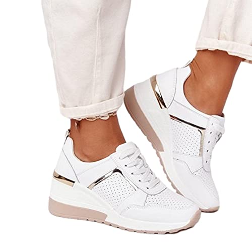 QBAMTX Zapatillas De Mujer De Tacón Alto con Cuña Zapatillas Deportivas para Correr Casuales Zapatos De Plataforma Cómodos Y Transpirables para Tenis, Gimnasio, Correr, Ejercicio De Ocio