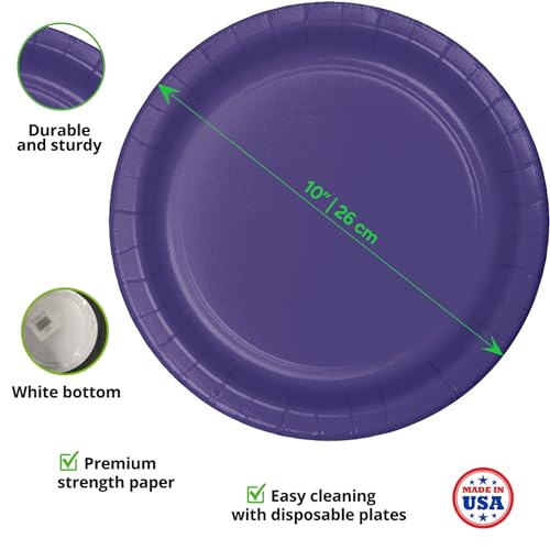 CUSINIUM [24 peças de pratos grandes de papel roxo de 25,4 cm com [50 peças] guardanapos de festa ro