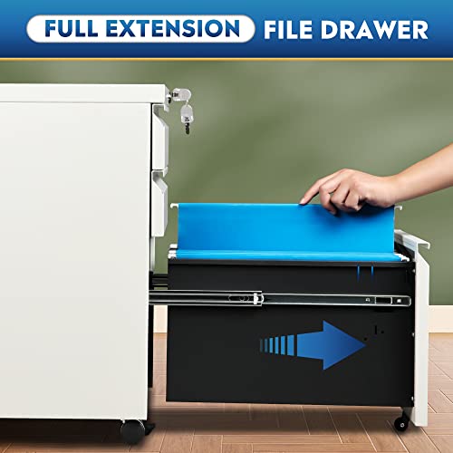 Image of DEVAISE 3 Drawer Mobile File Cabinet with Lock, Under Desk Metal Filing Cabinet for Home Office /Legal /Letter /A4 File, Fully Assembled Except Wheels, White
