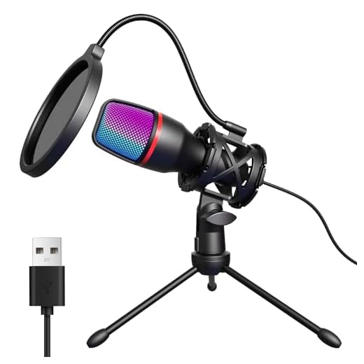Hoppac Micrófono USB Profesional para PC, Microfono Condensador con Trípode y Filtro Pop, Plug & Play Microfono Compatible con PC, Portátiles, PS4/5, Microfono para Streaming, Podcasting, Youtube