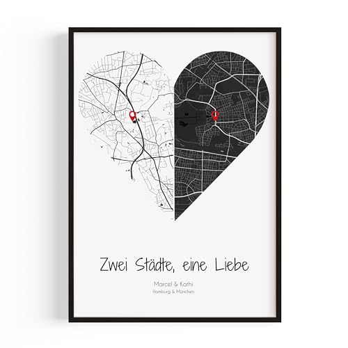 Koordinaten Personalisierte Geschenke für Frauen Bild 2 Karten-Herz Paar Geschenke Bilder — Ideal als Jahrestag Geschenk für Ihn & für Sie — Geschenk Freundin Poster | Überraschungsgeschenk mit Liebe