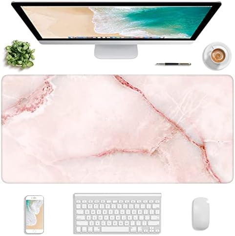 Atufsuat Extended Gaming Mouse Pad, XXL Large Desk Pad 30 x 14 Inch, Big Computer Keyboard Mousepad, Waterproof Mouse Mat with Stitched Edges and Non-Slip Base for Women Office Gaming, Green Marble
