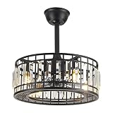 LOYALHEARTDY 18" Industrial Crystal Ceiling Fan with LED Light Remote Control, 3-Speed Enclosed Cage