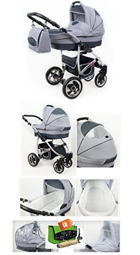 Kinderwagen Largo,3 in 1 -Set Wanne Buggy Babyschale Autositz mit Zubehör Mint