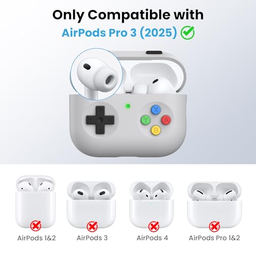 Delidigi für AirPods Pro 3 Hülle Case Klassische Handheld Game Console Design Silikon Schutzhülle with Reinigungsstift & Handschlaufe Kompatibel mit Apple AirPods Pro 3. Generation (Hell Grau)