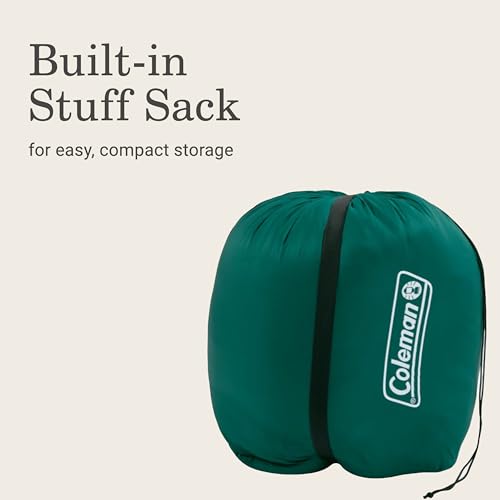 Coleman Cozy 30°F Sleeping Bag with Integrated Removable Fleece Liner, Built in Stuff Stack for Easy Storage, Easy Zip, Easy Clean, Green - Thumbnail 6