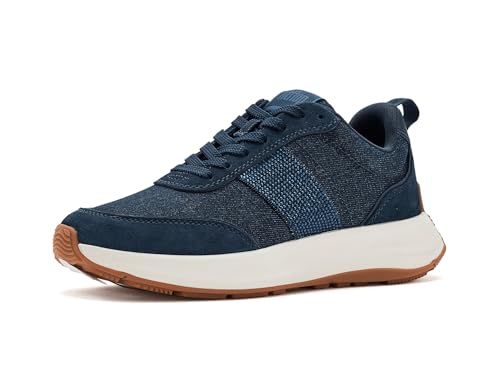 FitFlop F-Mode Flow Crystal Denim/Suede Sneakers, Color: Dark Denim, Size: 10 (A0V-D71-080)